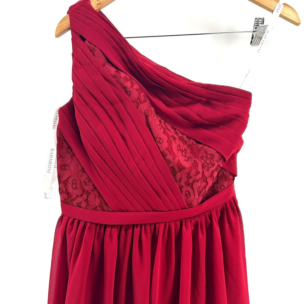 BABARONI Phoenix Burgundy Chiffon Lace One Shoulder Formal Maxi Gown Dress